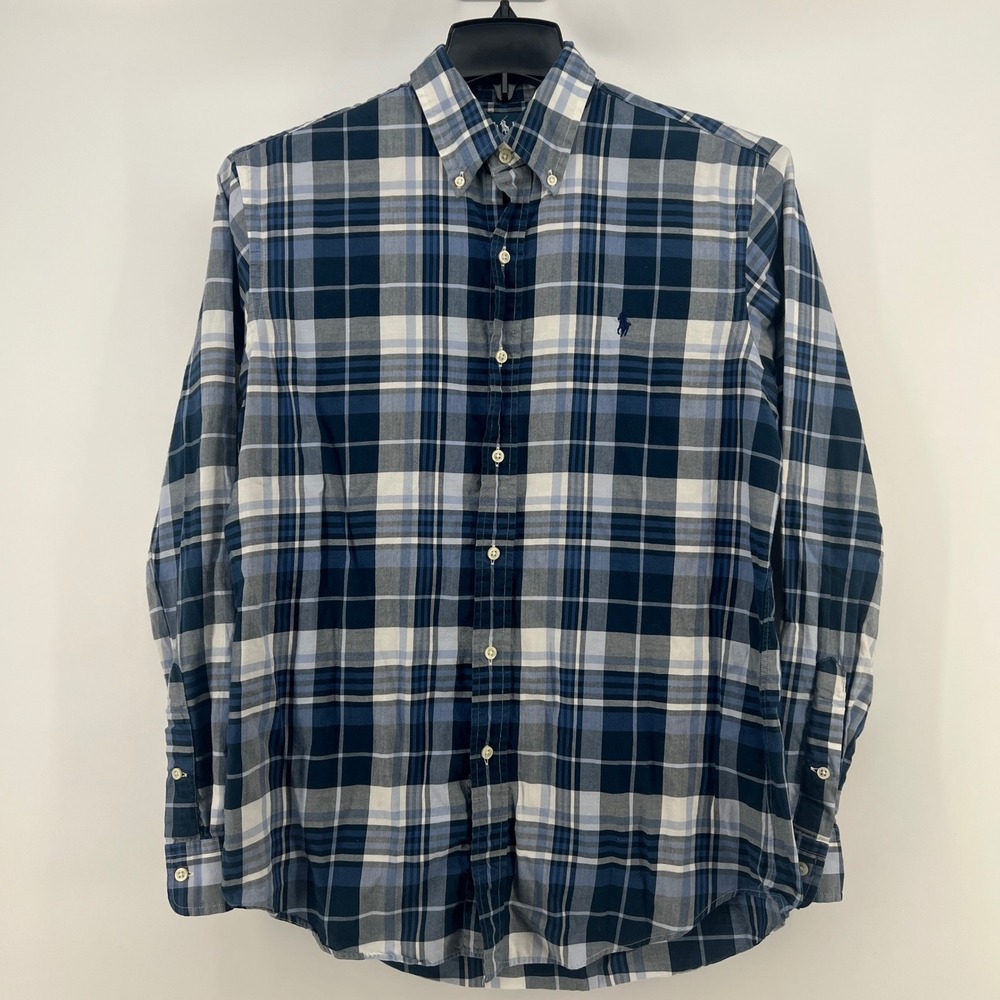 Ralph Lauren Mens Custom Fit Plaid Button Down Shirt Blue White Medium M - Picture 2 of 9